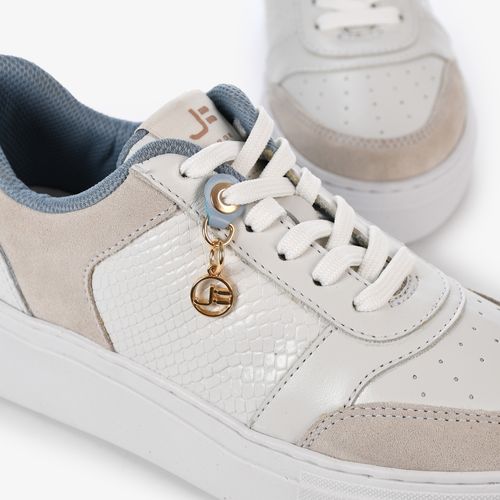 Tênis Branco Blanc Azul Capri Couro Texturizado