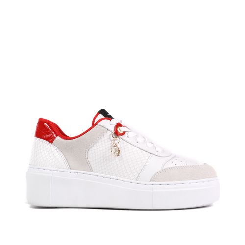 Tênis Branco Blanc Vermelho Rubi Couro Texturizado