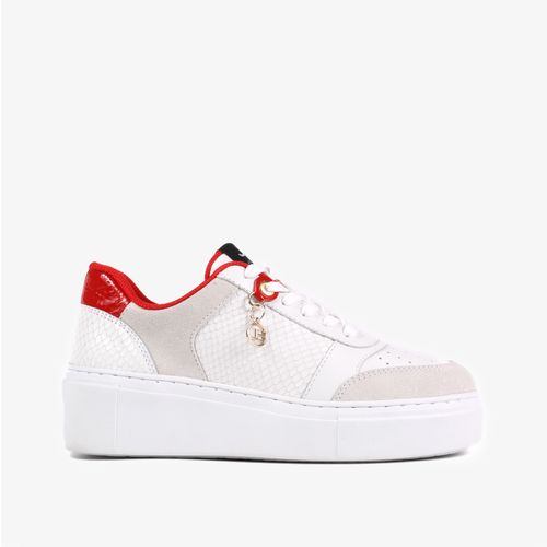 Tênis Branco Blanc Vermelho Rubi Couro Texturizado