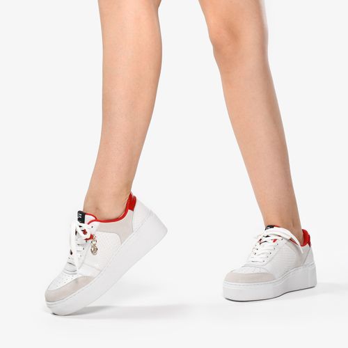 Tênis Branco Blanc Vermelho Rubi Couro Texturizado