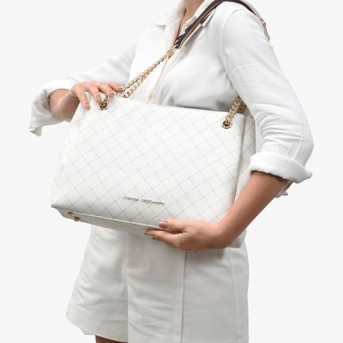 Bolsa De Ombro Monograma Jb Off White Nude Linho