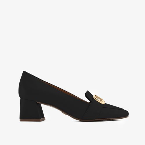 Loafer Preto Salto Bloco Médio Couro