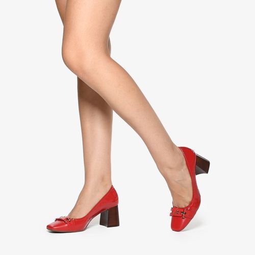Scarpin Vermelho Rubi Salto Bloco Médio Couro