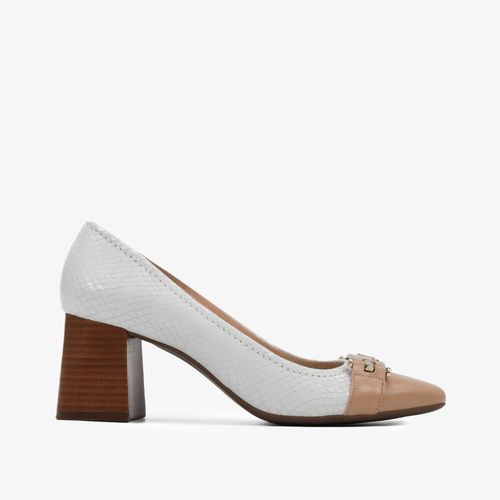 Scarpin Branco Blanc Nude Salto Bloco Médio Couro