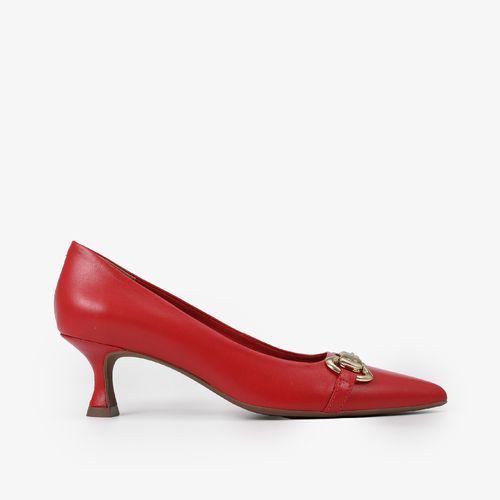 Scarpin Vermelho Rubi Salto Fino Baixo Couro