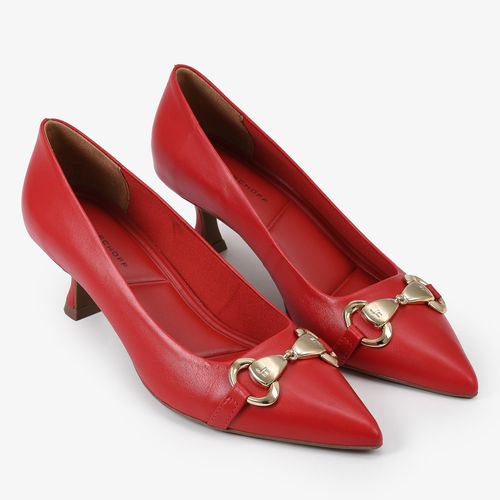 Scarpin Vermelho Rubi Salto Fino Baixo Couro