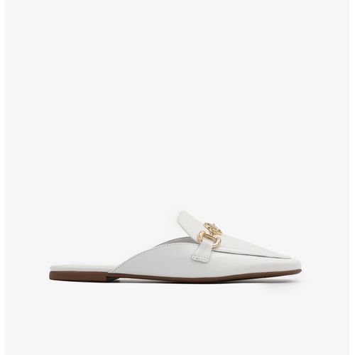 Mule Branco Blanc Bridão Salto Baixo Couro
