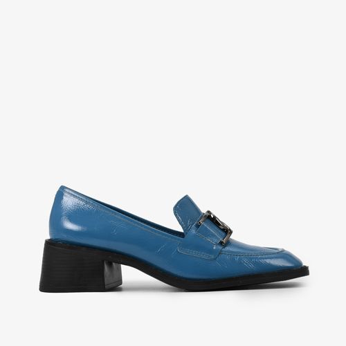 Loafer Azul Marine Salto Bloco Baixo Couro