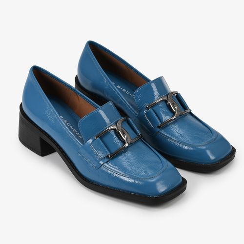 Loafer Azul Marine Salto Bloco Baixo Couro