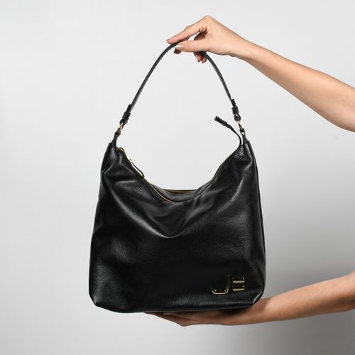 Bolsa Hobo Preta Grande Couro Macio Jb