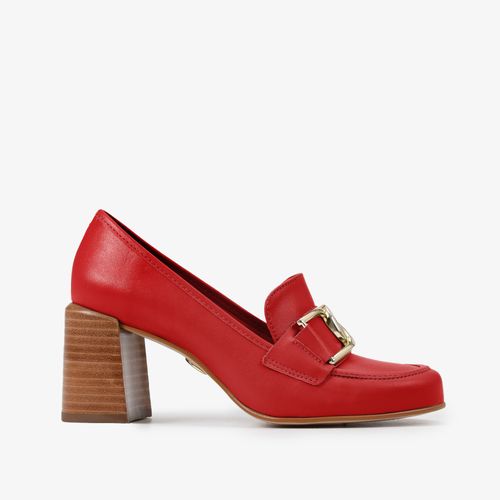Scarpin Vermelho Rubi Salto Bloco Médio Couro