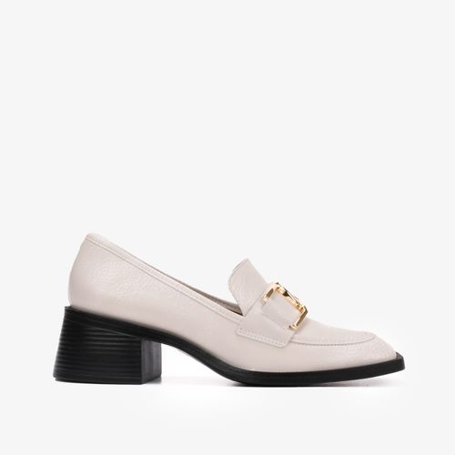 Loafer Branco Blanc Salto Bloco Baixo Couro