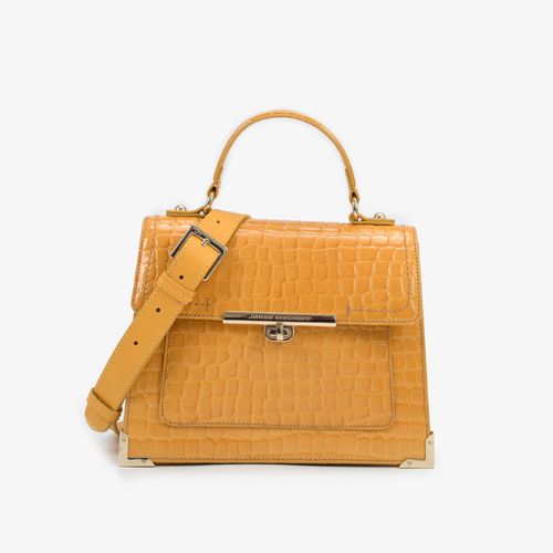 Bolsa Satchel Amarelo Curry Couro Texturizado