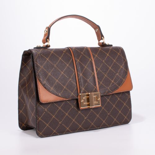 Bolsa Satchel Monograma Jb Marrom Caramelo Amêndoa