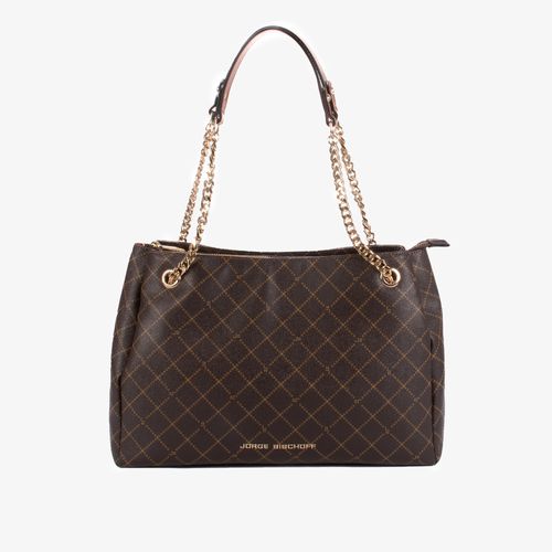 Bolsa de Ombro Monograma JB Marrom Caramelo Amêndoa
