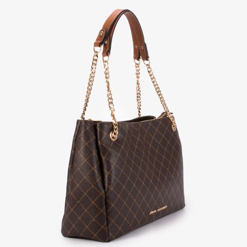 Bolsa de Ombro Monograma JB Marrom Caramelo Amêndoa