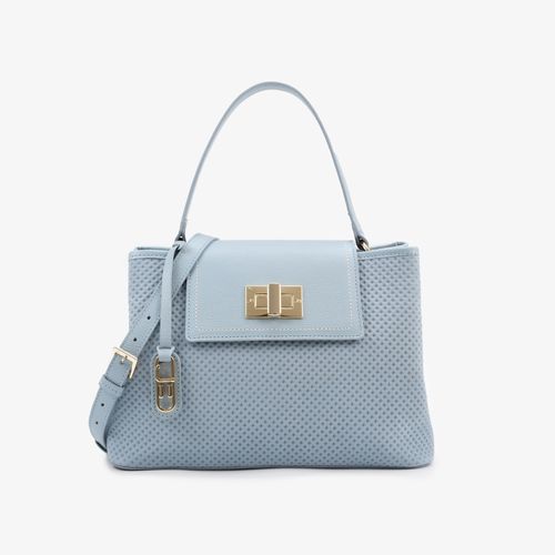 Bolsa Tote Azul Capri Tela Couro