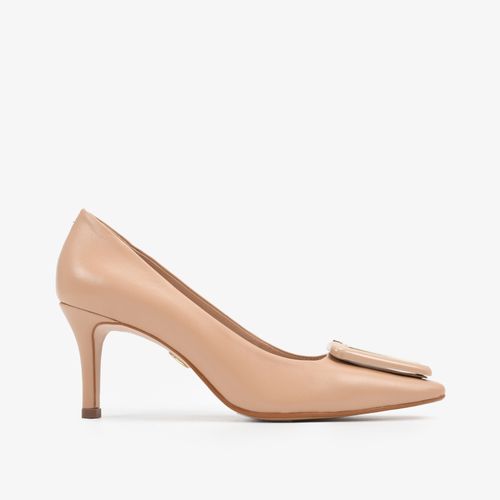 Scarpin Nude Linho Salto Médio Enfeite Couro Jb