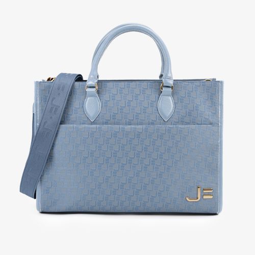 Bolsa Azul Capri Grande Jacquard Tecido Couro