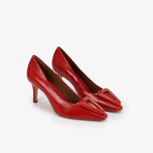 Scarpin Vermelho Rubi Salto Médio Enfeite Couro Brilhoso