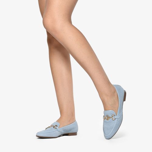 Loafer Azul Capri Couro Texturizado Tela