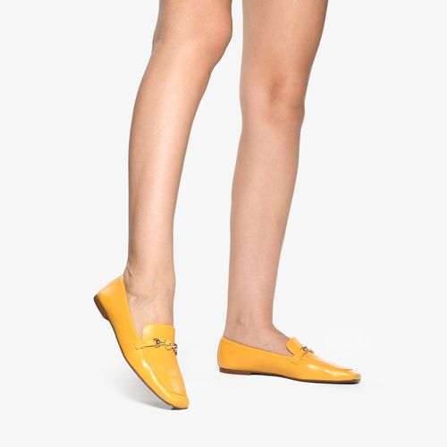 Loafer Amarelo Curry Salto Baixo Couro