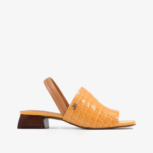 Sandália Salto Bloco Amarelo Curry Couro