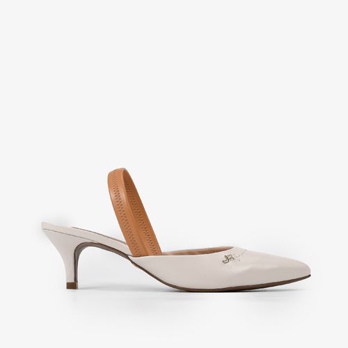 Slingback Branco Blanc Salto Bloco Baixo Couro