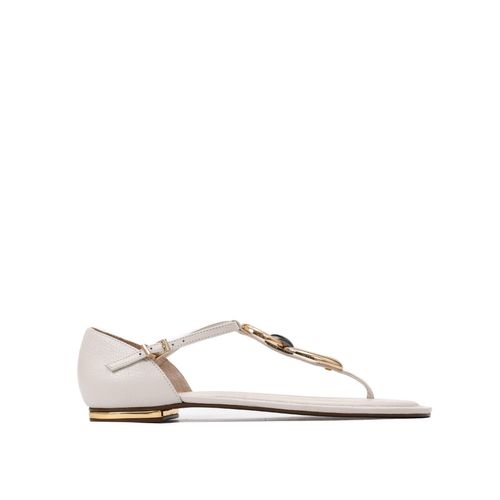 Sandália Rasteira Branco Blanc Metal Couro