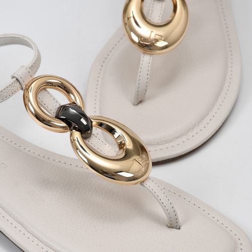 Sandália Rasteira Branco Blanc Metal Couro