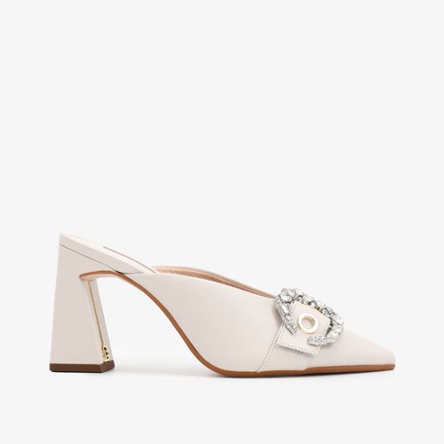 Mule Branco Blanc Salto Bloco Alto Pedrarias Couro