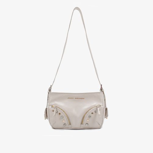 Bolsa Transversal Branco Blanc Tachas Cargo Couro Brilhoso