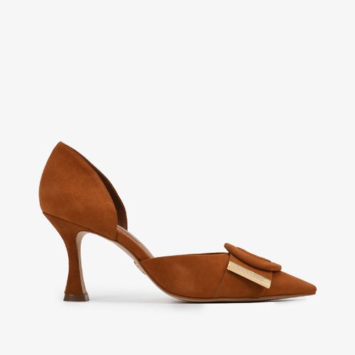 Scarpin Caramelo Anis Salto Alto Fino Suede