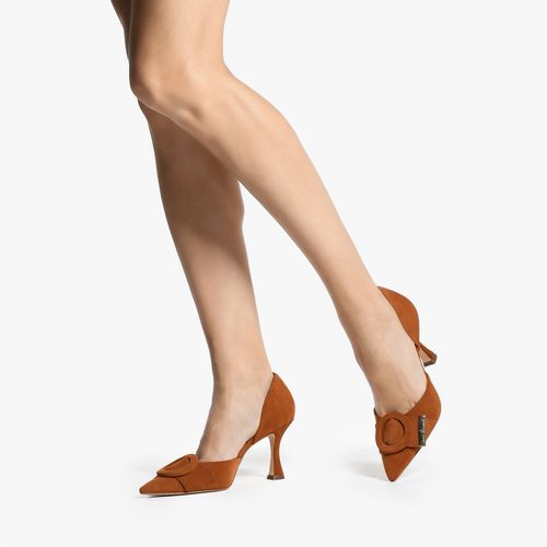 Scarpin Caramelo Anis Salto Alto Fino Suede