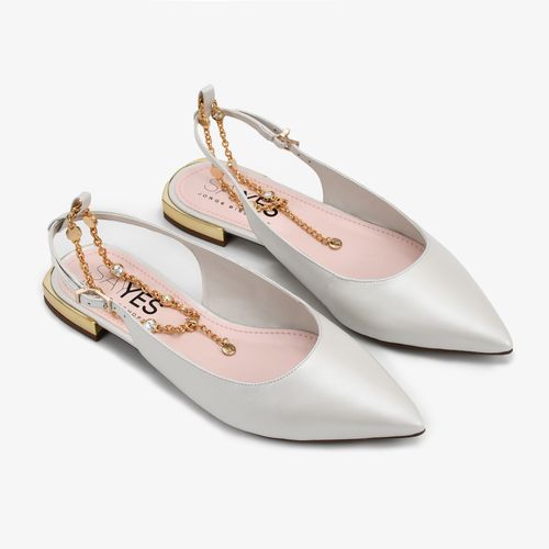 Slingback Branco Say Yes Tornozeleira Couro