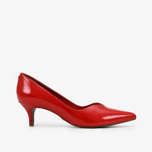 Scarpin Vermelho Rubi Salto Fino Baixo Couro Brilhoso