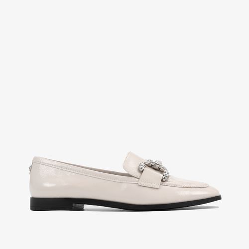 Loafer Branco Blanc Pedrarias Salto Baixo Couro