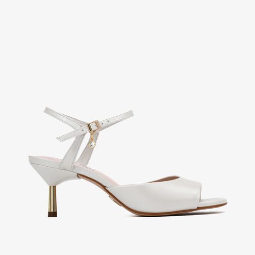 Sandália Say Yes Branco Salto Baixo Fino Couro