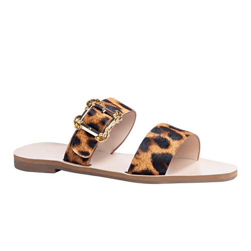 Rasteira Animal Print Tiras Fivela Couro