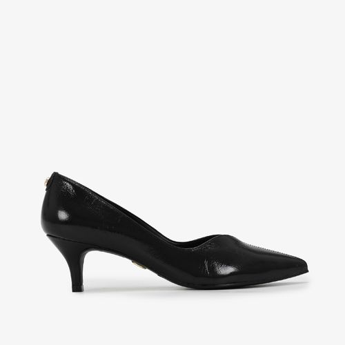 Scarpin Preto Salto Fino Baixo Couro Brilhoso