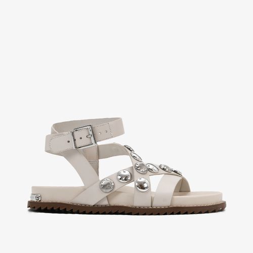 Sandália Papete Branco Blanc Tachas Prata Couro
