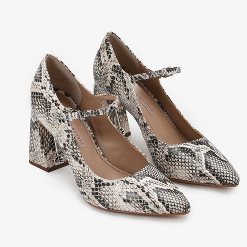 Scarpin Snake Desert Salto Bloco Alto Couro