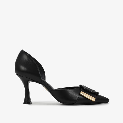 Scarpin Preto Salto Alto Fino Couro