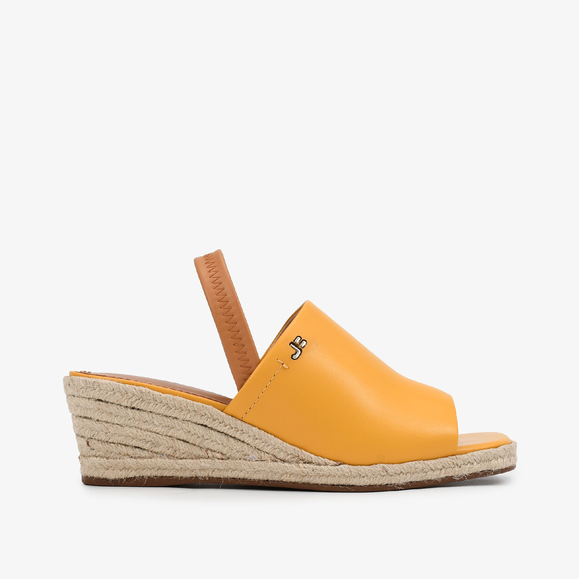 Sandália Anabela Amarelo Curry Cordas Couro