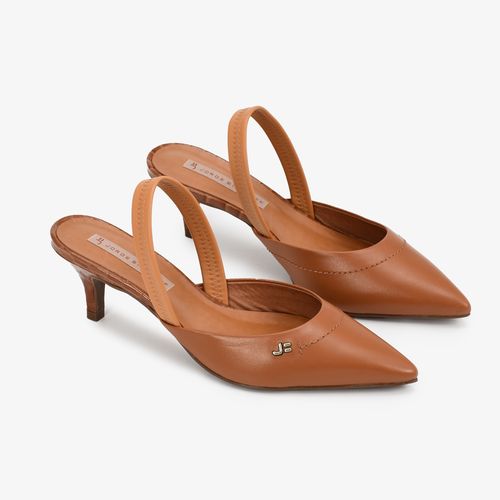 Slingback Caramelo Avelã Salto Bloco Baixo Couro