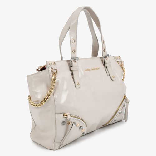 Bolsa Tote Branco Blanc Tachas Couro Macio Brilhoso