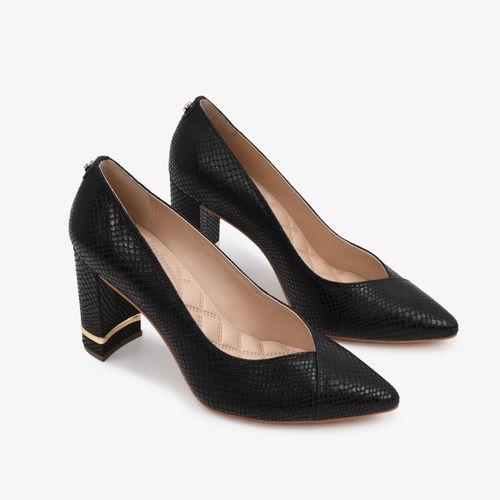 Scarpin Preto Salto Alto Mandala Couro Brilhoso
