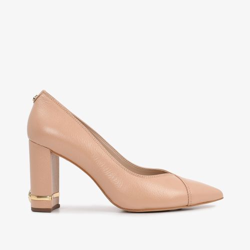Scarpin Nude Salto Alto Mandala Couro Brilhoso