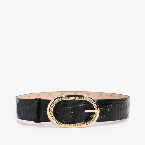 Cinto Preto Fivela Dourado Cristais Jb Couro Texturizado
