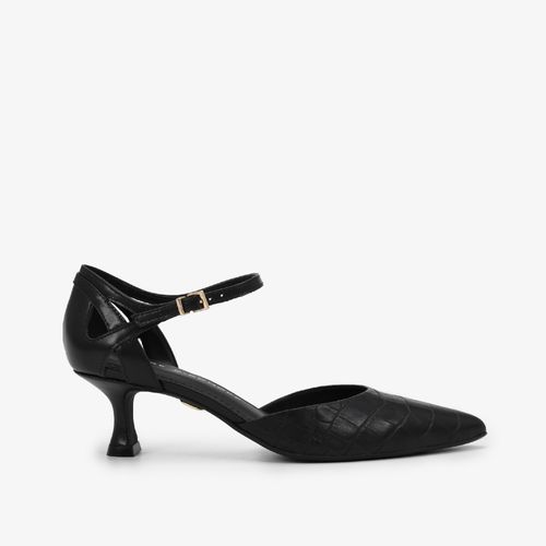 Scarpin Preto Salto Médio Taça Couro Texturizado